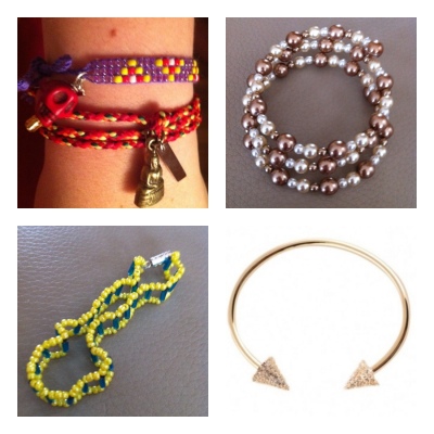 Buddha and skull bracelet by Zoë, Pearl bracelets by Tess and Spike bracelet by CC SKYE